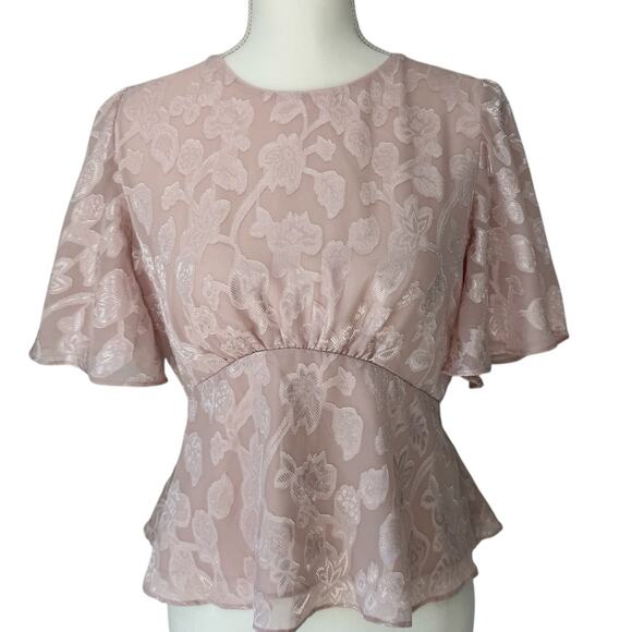EXPRESS Top Womens Small Pink Y2K Peplum Floral Fairy Feminine Cinch Waist - Picture 2 of 11
